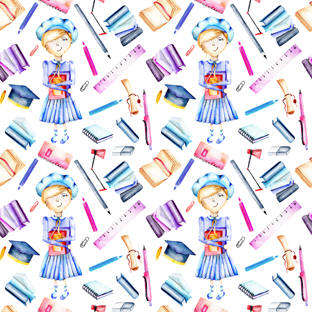 Hand Drawn A Studious Girl Background (1024x1024), Png Download