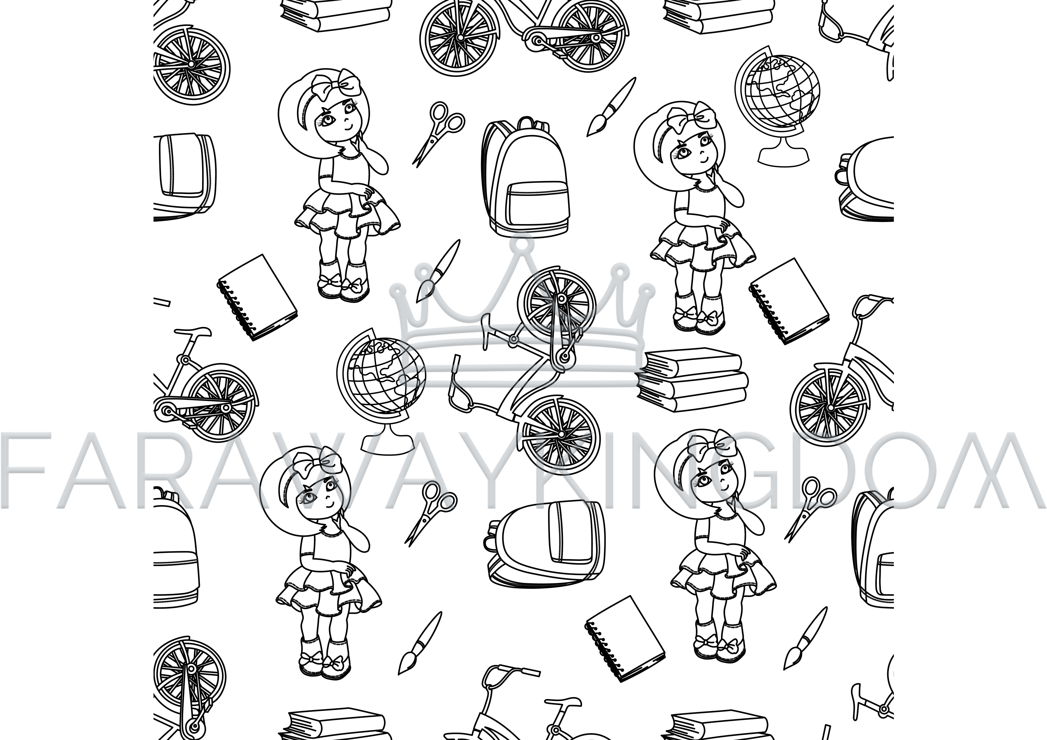 School Girl White Vector Illustration Seamless Pattern - Illustration (3508x2480), Png Download