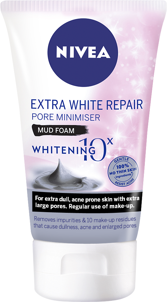 Deeply Cleanses And Absorbs Dirt And Oil For Pure, - Nivea Extra White Repair Pore Minimiser Mud Foam (1010x1180), Png Download