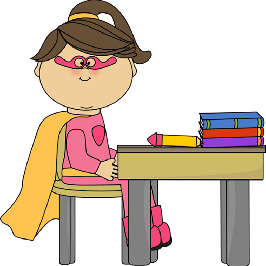Girl Superhero At School Desk - Superhero School Clipart (1024x1024), Png Download
