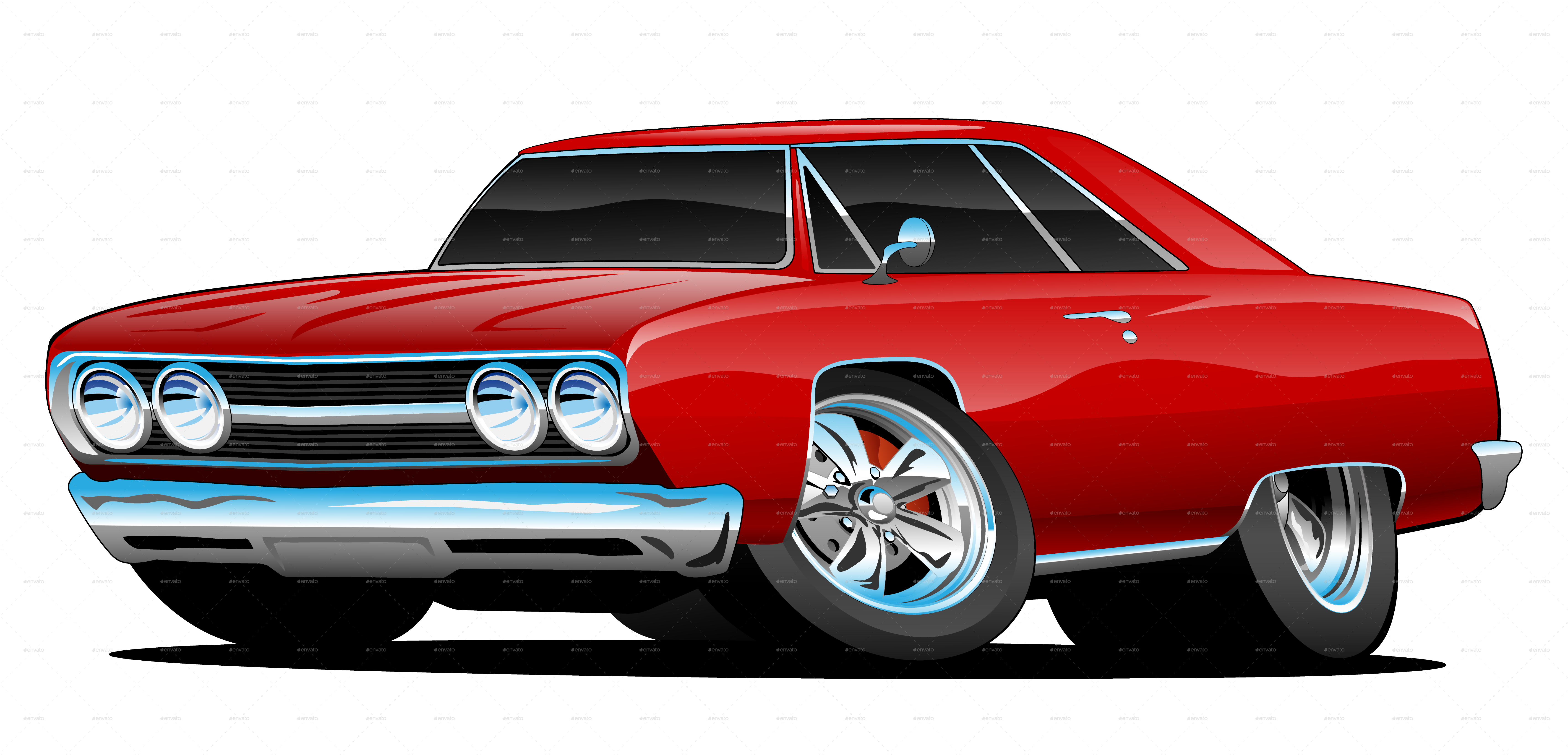 65 Muscle Car - Cartoon Muscle Car (6873x3311), Png Download