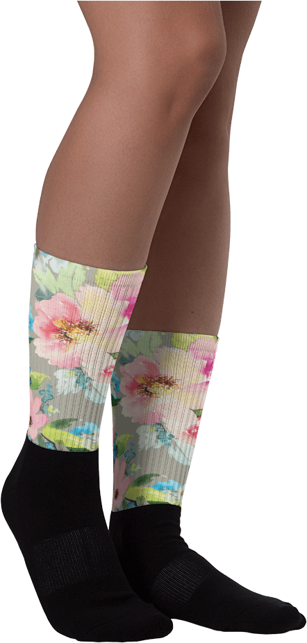 Watercolor Floral Black Foot Socks - Foot With Socks Png (1000x1000), Png Download