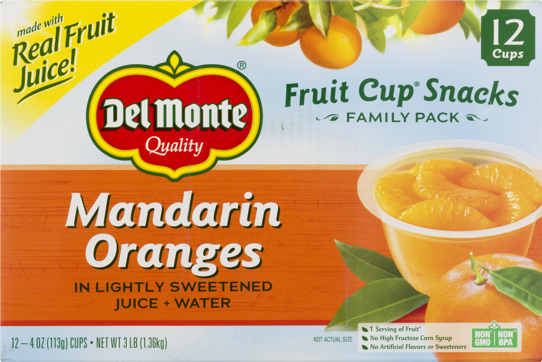 Del Monte Fruit Cup Snacks Mandarin Oranges, - Del Monte Fruit Cups, Mandarin Oranges - 12 Pack (1800x1800), Png Download