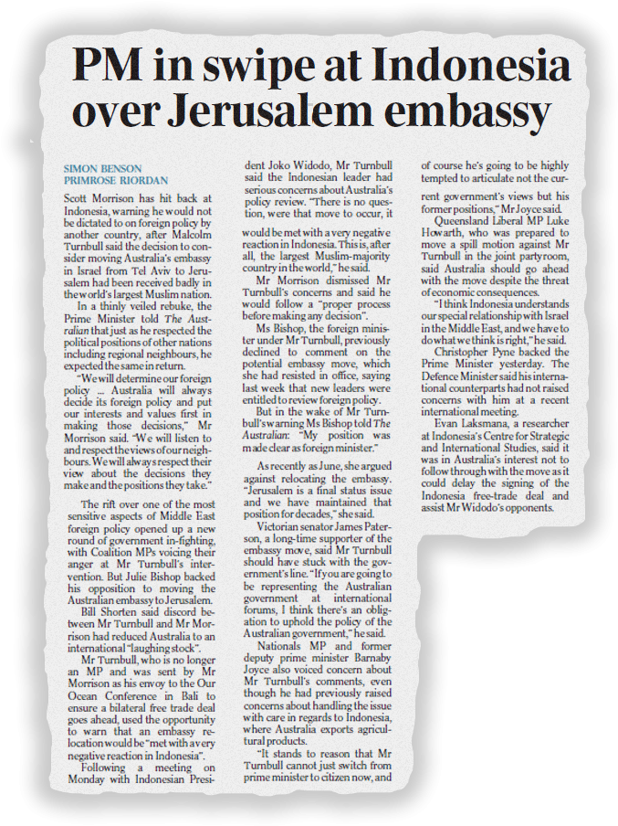 31 Oct Pm In Swipe At Indonesia Over Jerusalem Embassy - Paper (1787x985), Png Download