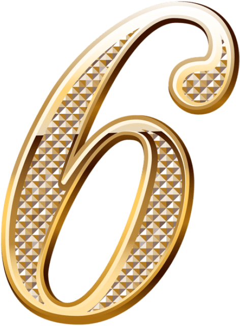 Download Gold Deco Number Six Clipart Png Photo - Gold Numbers Png (481x651), Png Download