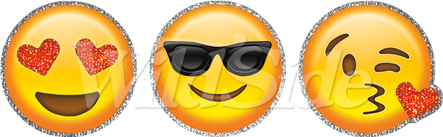 3 Emoji Faces With Glitter - Poljubček Smeško (675x675), Png Download