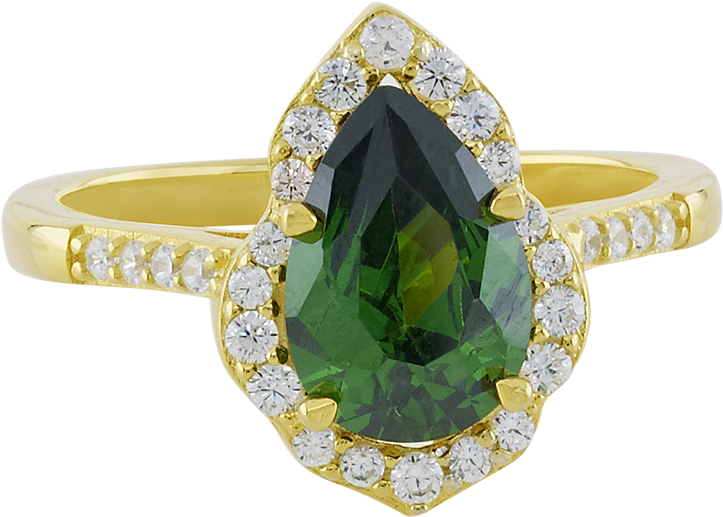 18k Yellow Gold Plated Created Emerald Pear Silver - Engagement Ring (1000x1000), Png Download
