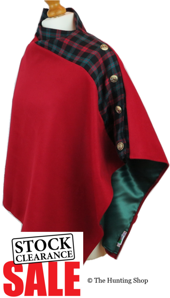 *one-off* Red Wool & Tartan Trim Poncho - Tartan (608x1000), Png Download