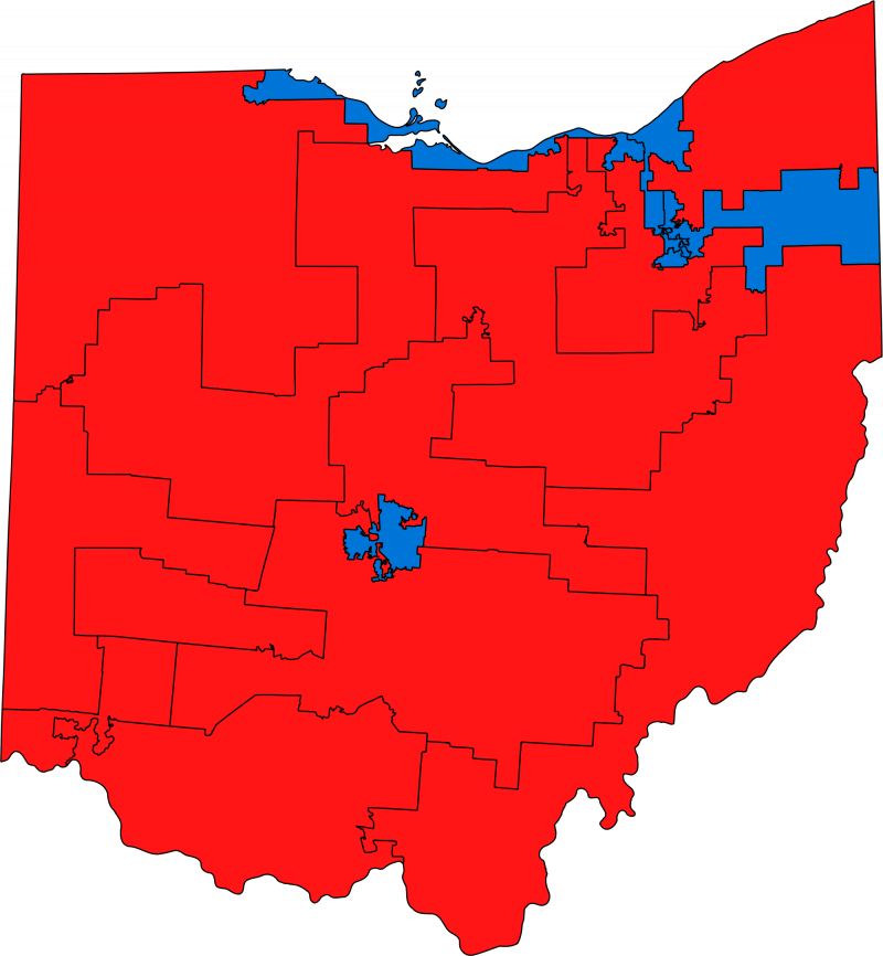 Ohio Congressional Map With Party Colors - Election Map Of Ohio (800x866), Png Download