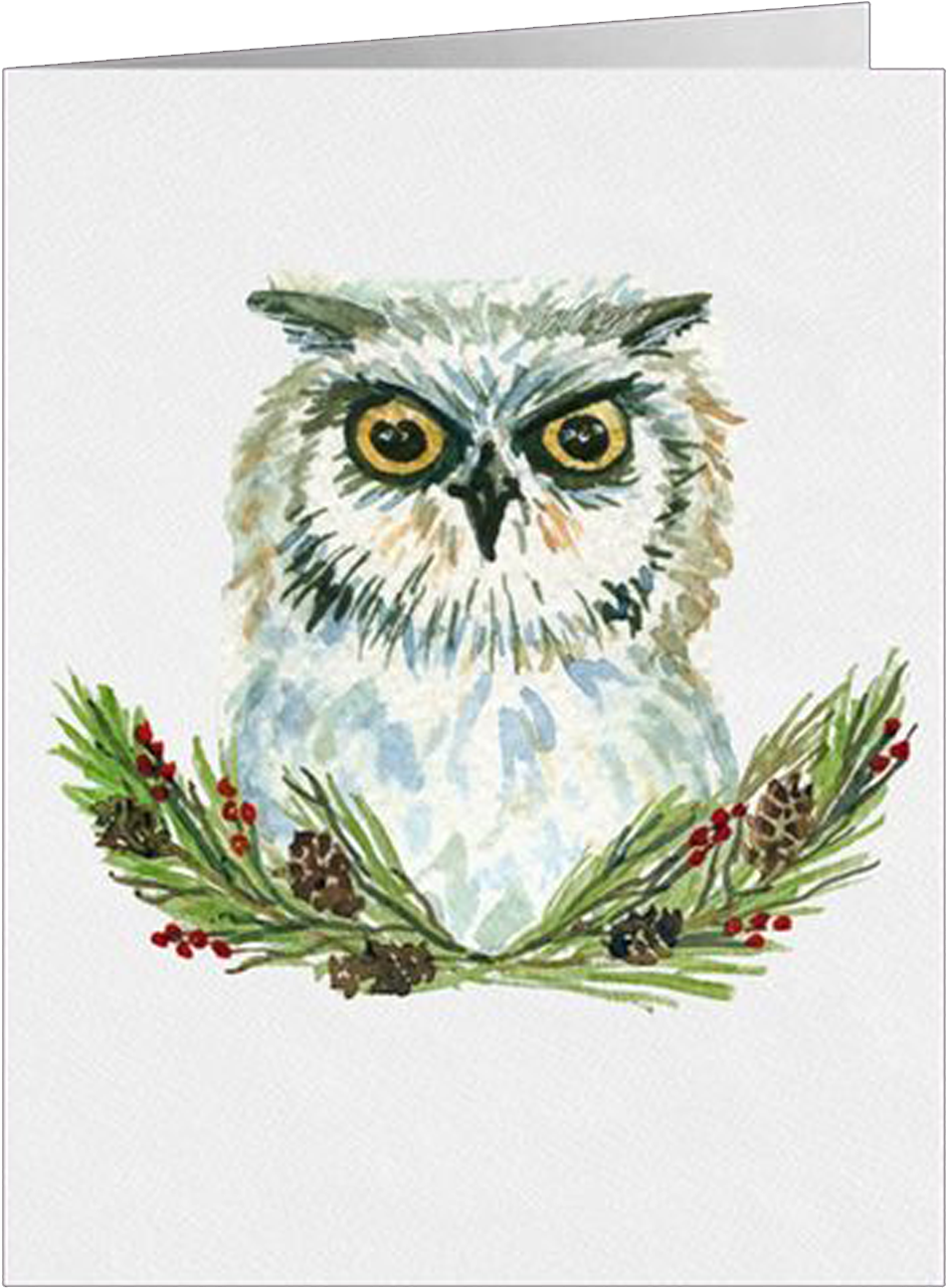 Snow Owl Watercolor Paintings On Holiday Cards And - Screech Owl (1500x1500), Png Download
