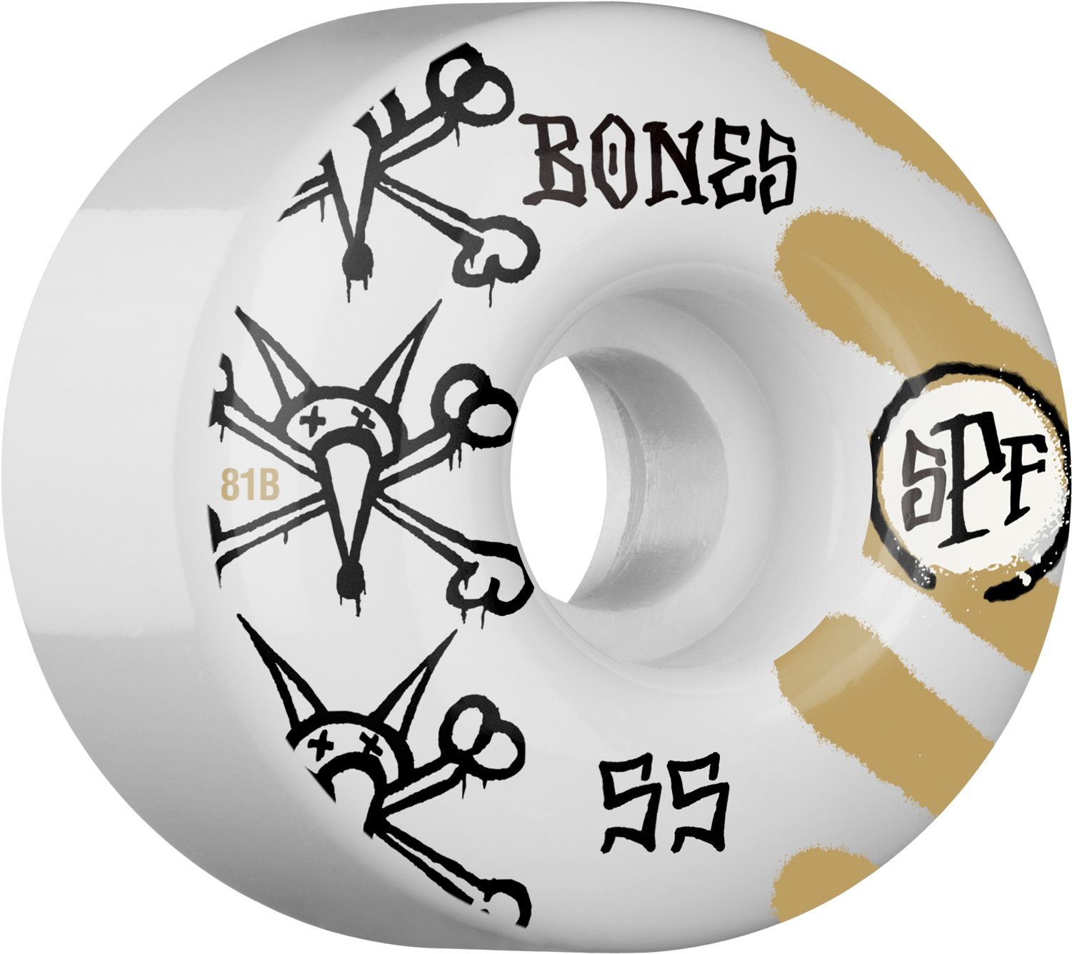 Bones Wheels Spf War Paint 55mm 81b White/gold Skateboard - Skateboard Wheels (1500x1500), Png Download