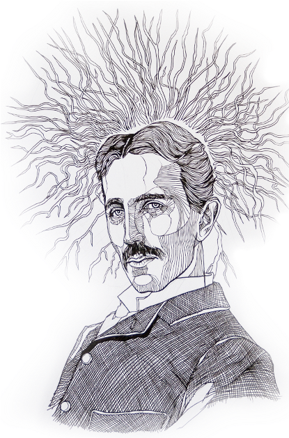After Many Iterations He Sits Down To Sketch His Portrait - Luke Dixon Nikola Tesla (650x650), Png Download
