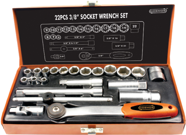 Cosmos Socket Set Metal Case 3/8" 22pcs - Metalworking Hand Tool (600x598), Png Download