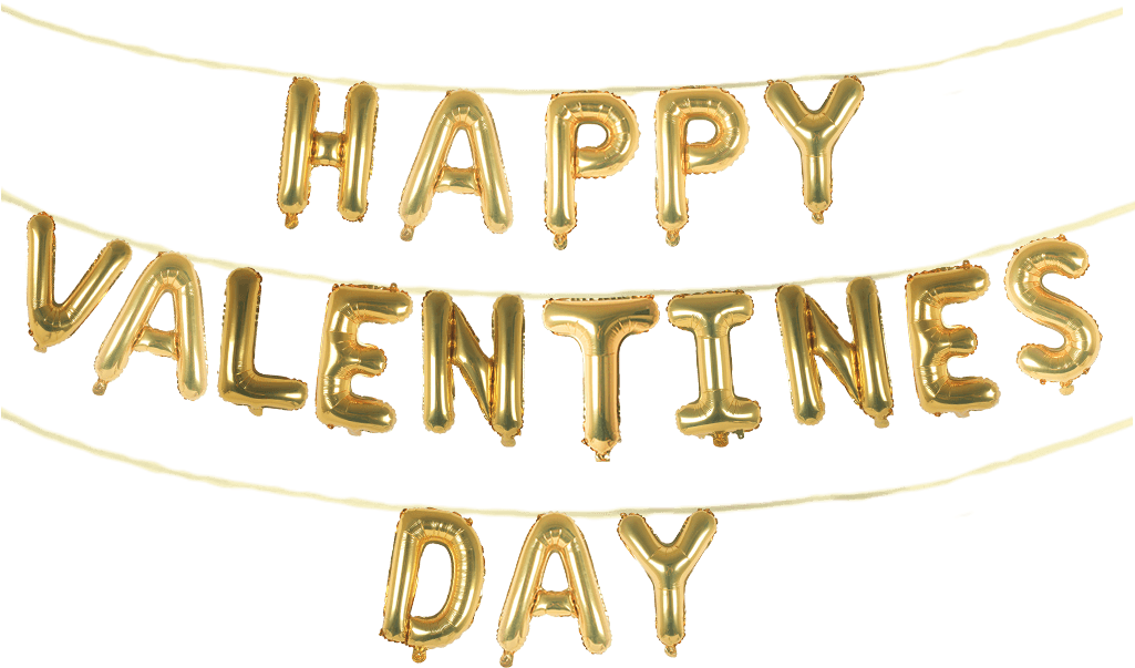 Happy Valentine's Day 16" Balloon Phrase Banner Set - Happy Valentines Day Gold Balloons (1024x1024), Png Download