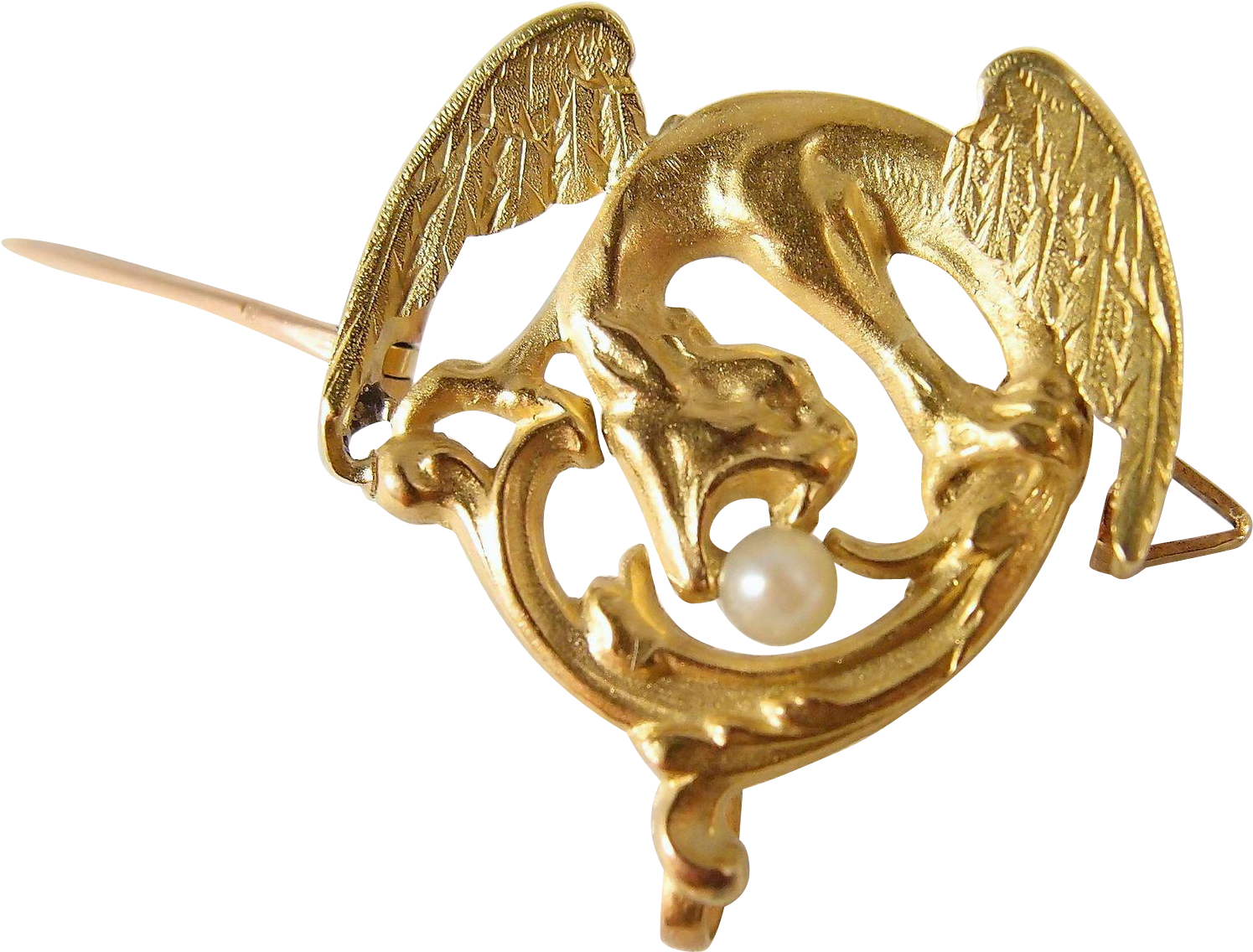 Art Nouveau 18k Solid Gold Dragon Brooch, French Stamped - Brass (1494x1494), Png Download
