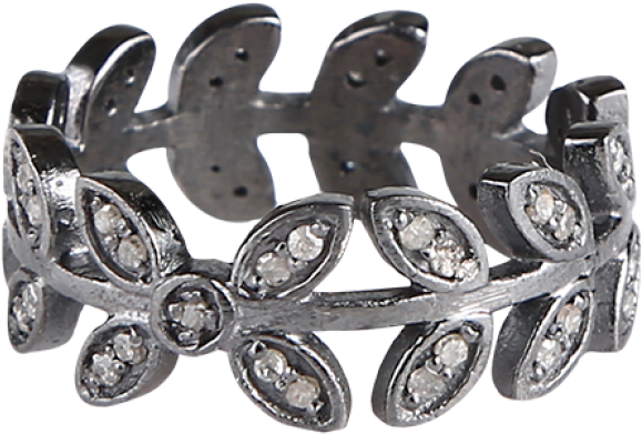 Cool Leaf Ring In Black Silver With Diamonds - Bracelet (650x650), Png Download