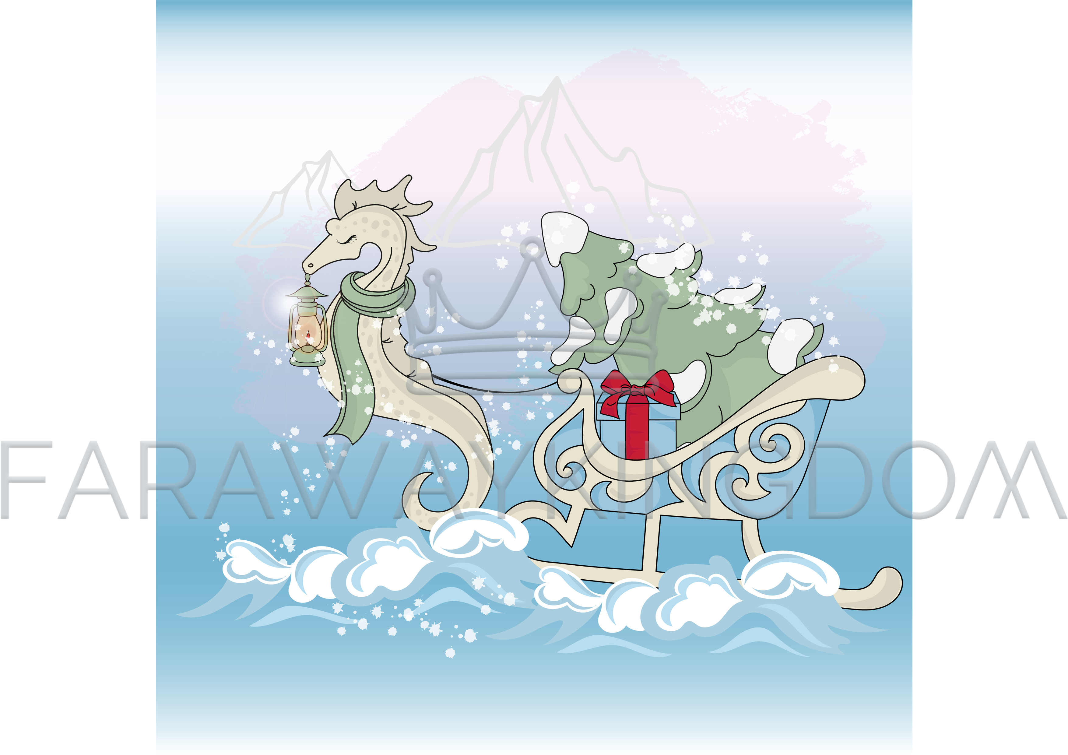 Christmas Sea Horse Winter Cartoon Vector Illustration - Christmas Day (3508x2480), Png Download