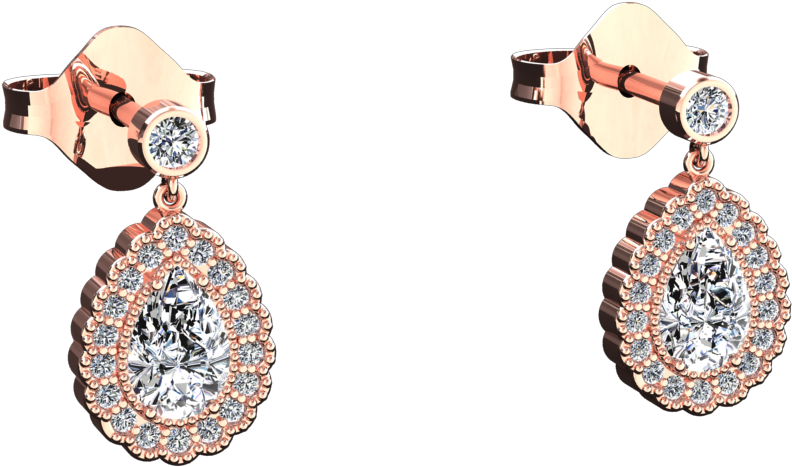 Pear Shape Diamond Victorian Halo Earrings In 14k Gold - Earrings (960x720), Png Download