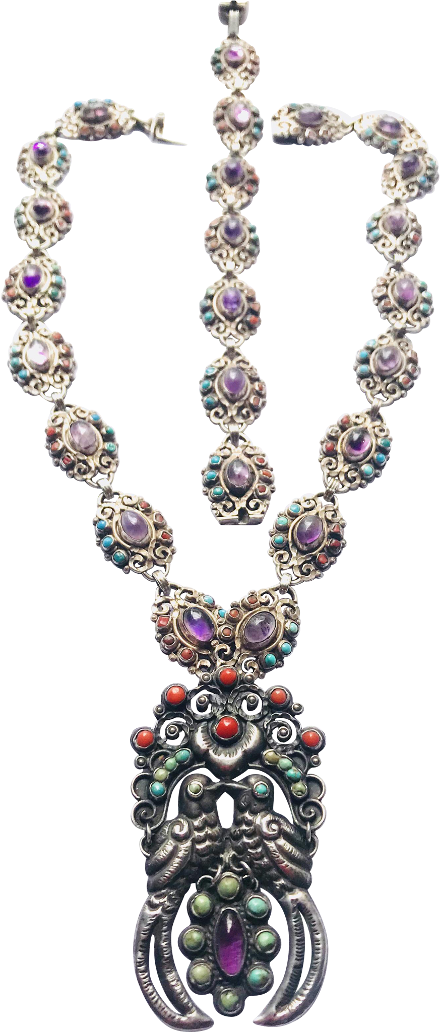 Rivera 925 Mexico Quetzal Birds Pair Ornate Necklace - Crystal (2048x2048), Png Download