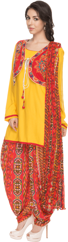 Womens Printed Kurta Jacket And Patiala Set - Silk (640x960), Png Download