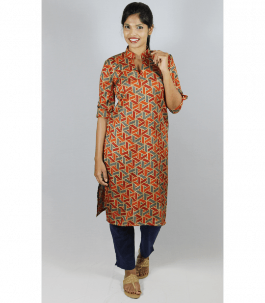 Raych Designer Printed Stylish Manipuri Silk Kurta - Fashion Model (540x617), Png Download