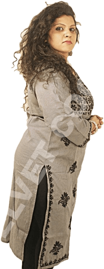 Lucknowi Regular Wear Yoke Kurti- Grey & Black - Photo Shoot (600x933), Png Download