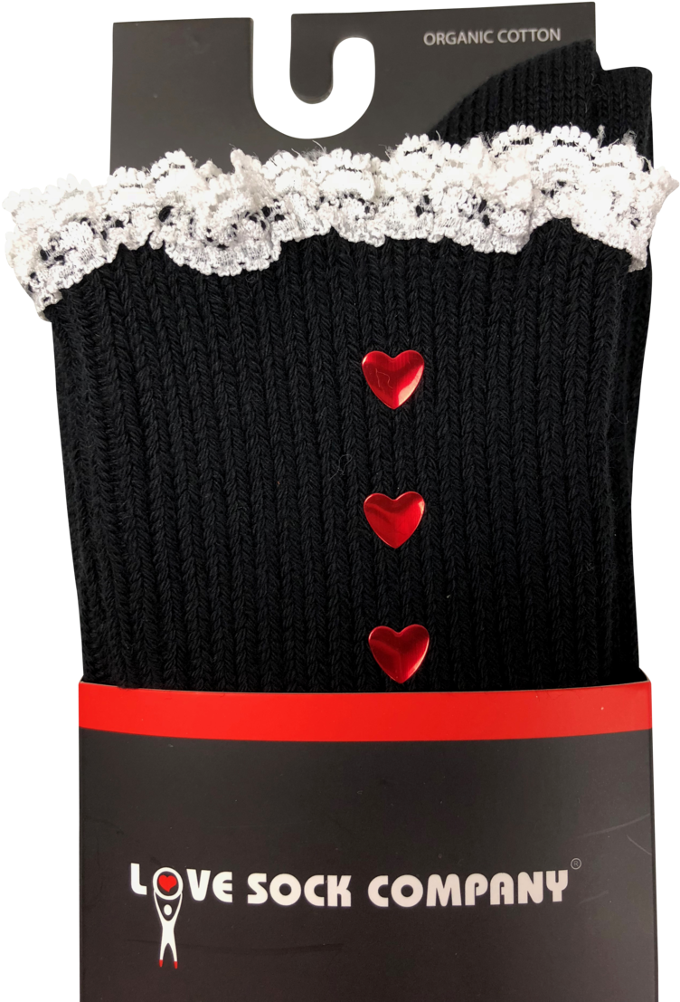 Black Knee High Lace Boot Socks With Hearts And Lace - Thread (900x1200), Png Download