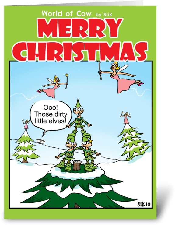 Dirty Little Elves Christmas Card Greeting Card - Christmas Tree Humor Cartoon (700x792), Png Download