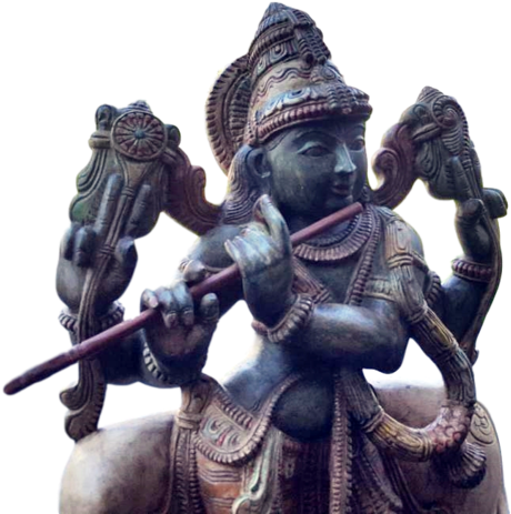 Hindu God Krishna With Cow Wooden Big Statue - Figurine (1024x576), Png Download