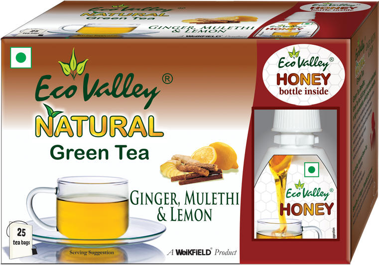 Natural Green Tea Ginger, Mulethi & Lemon - Eco Valley Green Tea (980x1110), Png Download