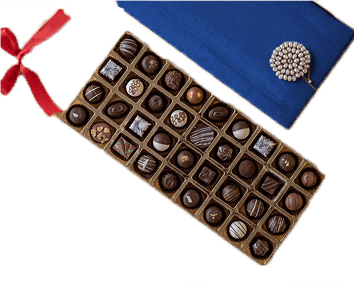 Jus' Trufs Assorted Pralines Diwali Designer Silk Box - Chocolate (700x700), Png Download