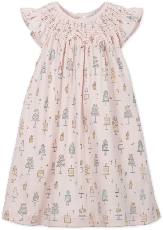 Feather Baby Hand Smock Knit Dress On Coral - Pattern (683x1024), Png Download