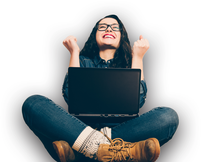 Save 10% - Happy Girl With Computer (1200x600), Png Download