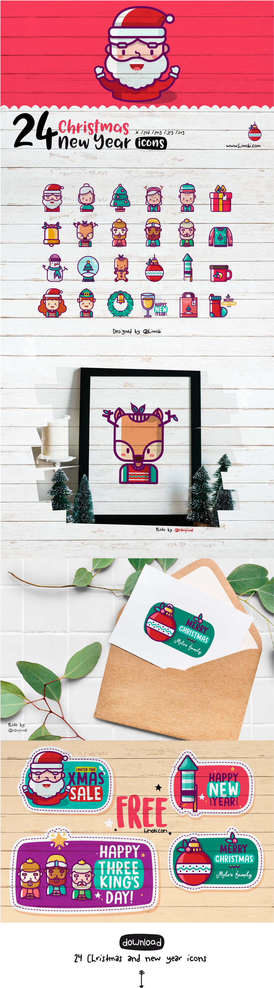 24 Christmas And New Year Icons - Wall (950x3442), Png Download