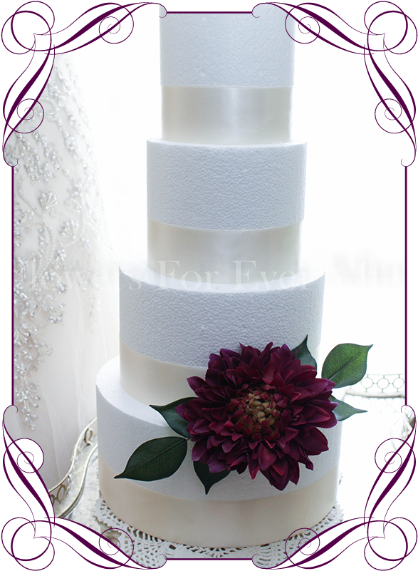 Plum Burgundy Dahlia Silk Artifical Wedding Cake Flowers - Topper Burgundy Wedding Cake (608x822), Png Download