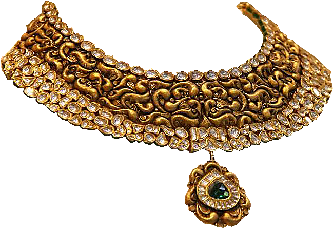 Antique Gold Kundan Neclace - Antique Necklace (670x470), Png Download
