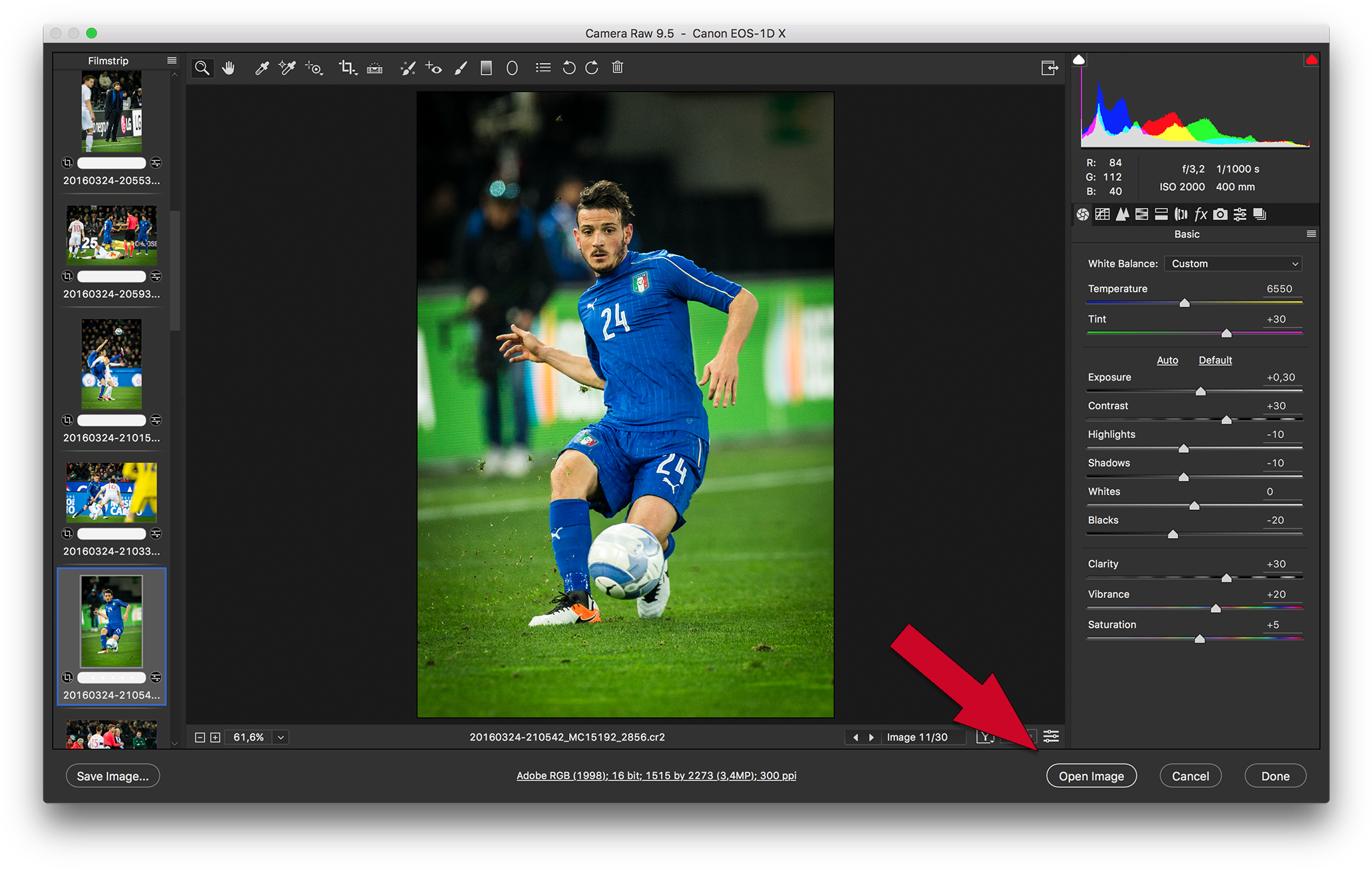 Open Image Button In The Adobe Camera Raw Application - Photoshop Smart Object Button (2080x1320), Png Download