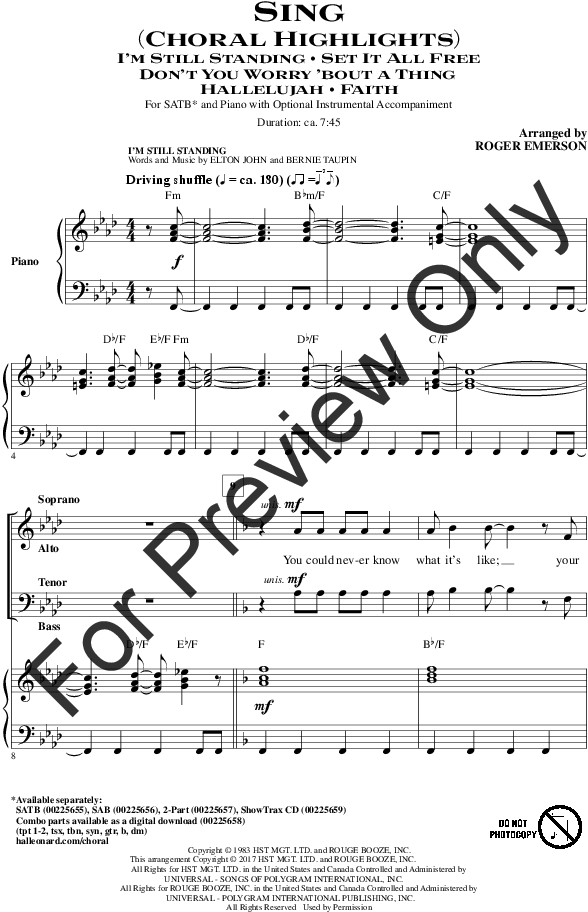 Sing Thumbnail Sing Thumbnail Sing Thumbnail - Im Still Standing Sheet Music From Sing (816x1056), Png Download