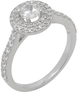 14k Halo White Gold Diamond Ring Central Stone Size - Engagement Ring (800x800), Png Download
