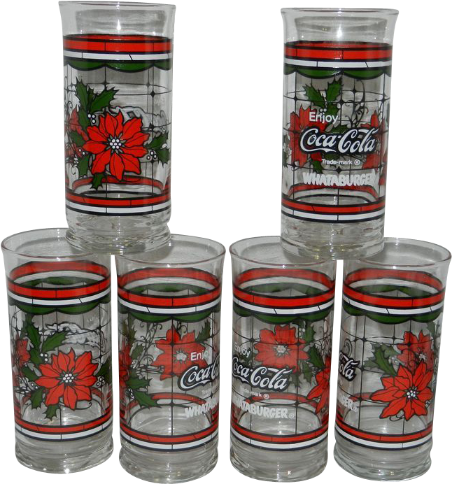 Vintage Coca-cola Whataburger Christmas Glasses - Poppy (691x691), Png Download
