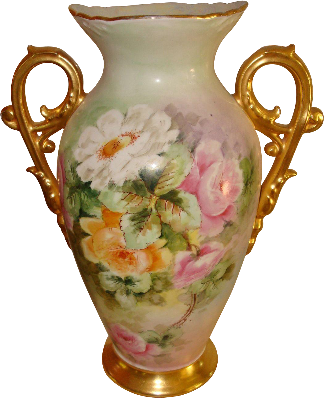Beautiful Antique Limoges France Hand Painted Large - Limoges Porcelain Vase (1300x1300), Png Download