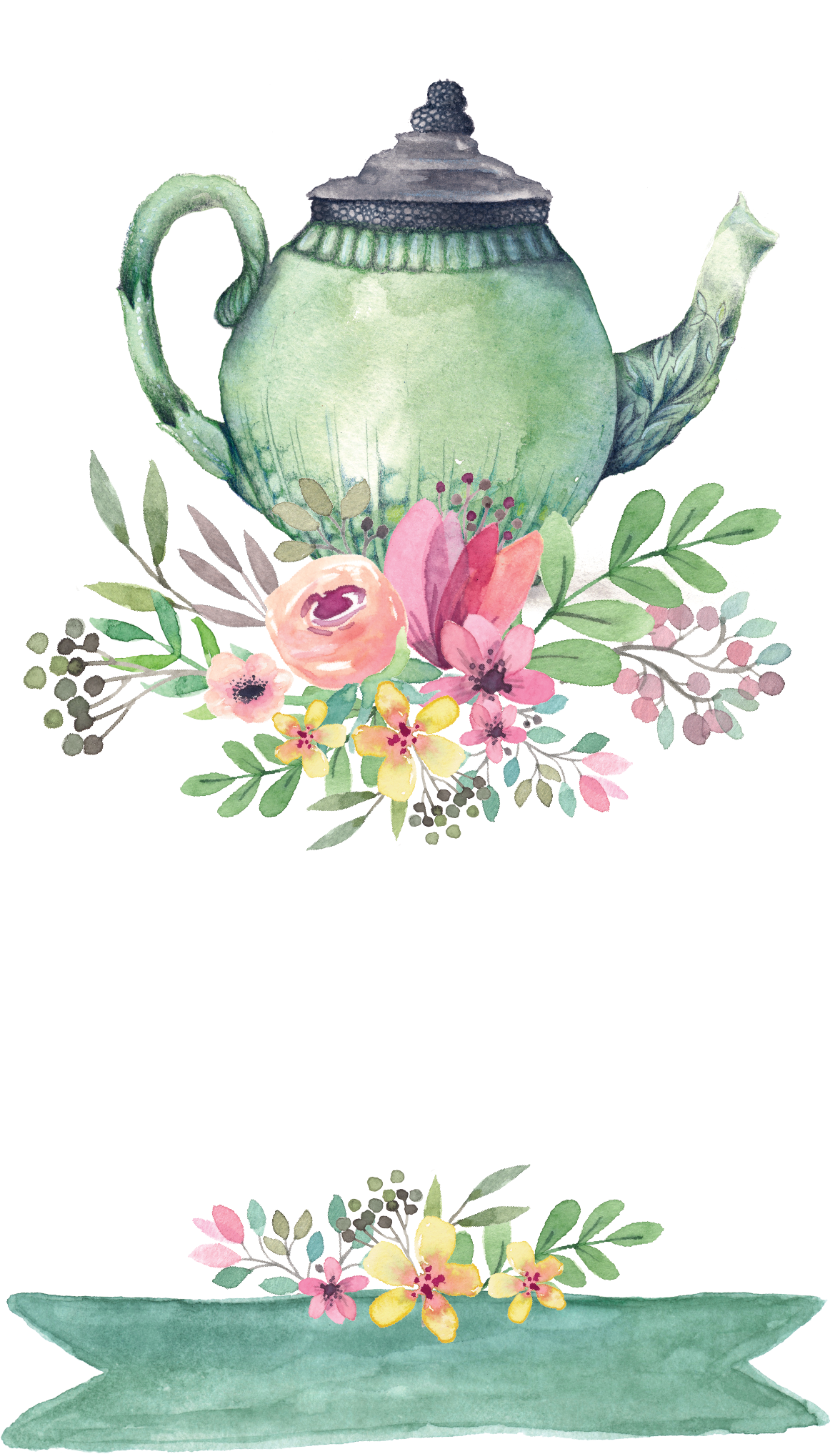 Tea Invitation Teapot Shower Wedding Party Bridal Clipart - Transparent Watercolor Png Flowers (1725x2325), Png Download