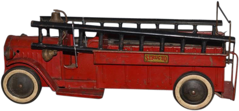 Old Structo Fire Truck W/ Ladders And Bell Pressed - Double-decker Bus (774x774), Png Download