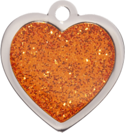 Orange Glitter Heart 22x24mm Fashion Pet Tag By Bow - Locket (600x550), Png Download