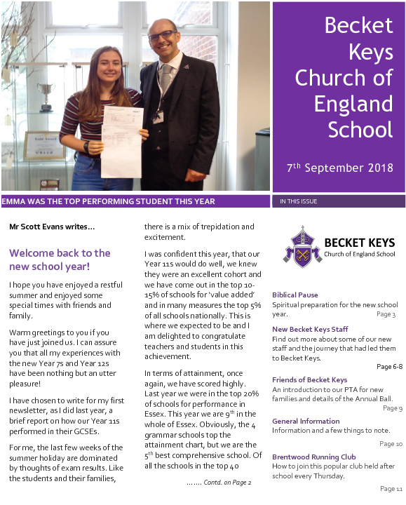 2018 09 07 - Becket Keys Church Of England School (612x792), Png Download