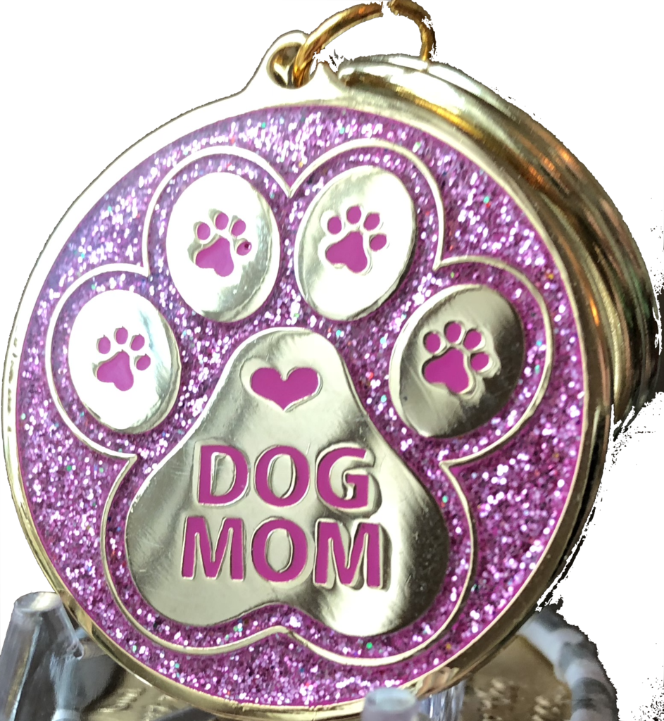 Dog Mom Paw Print Keychain Pink Glitter Gold Plated - Locket (943x1024), Png Download