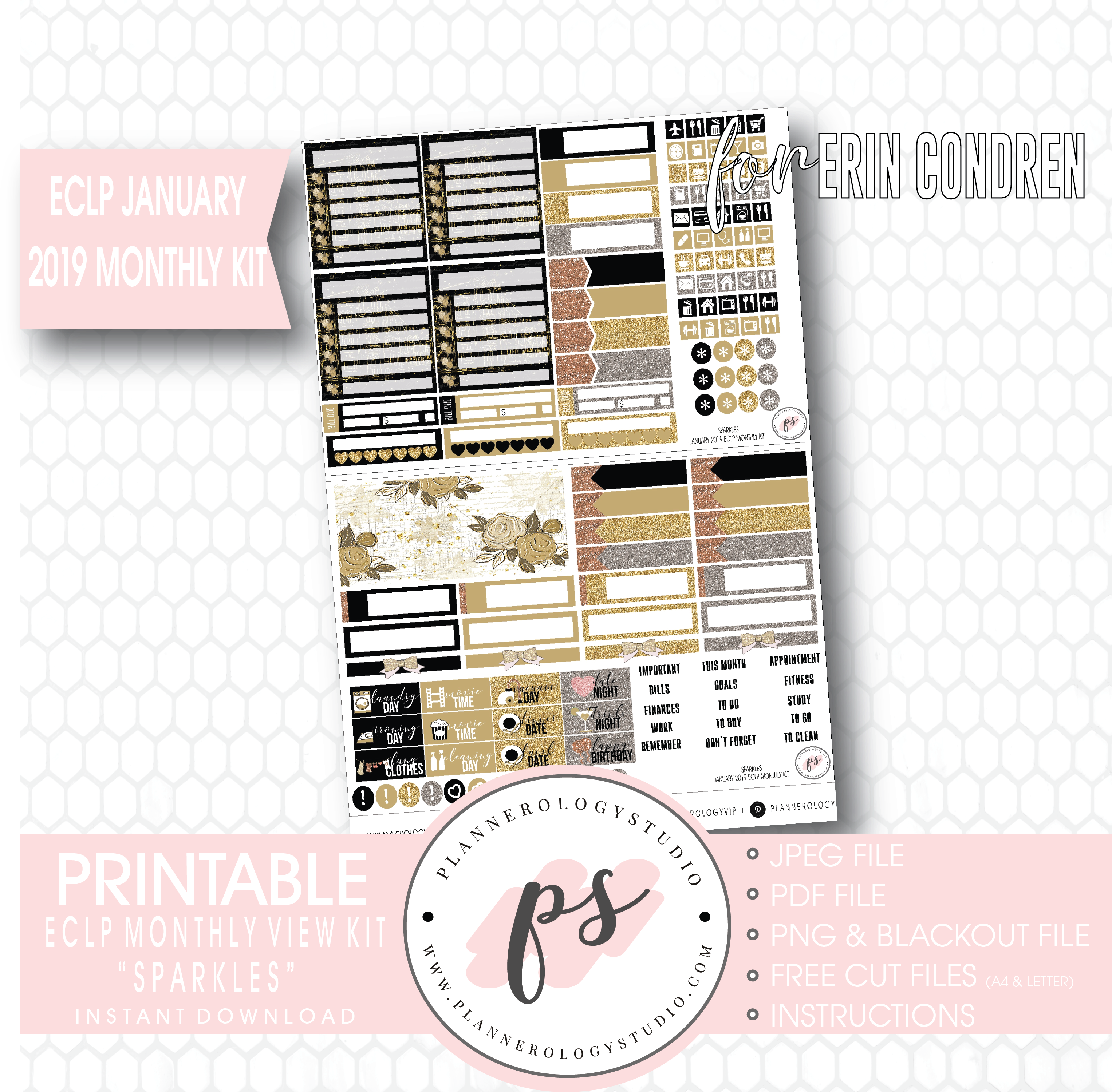 Sparkles New Years January 2019 Monthly View Kit Digital - January 2019 Monthly Stickers Free (3067x3000), Png Download