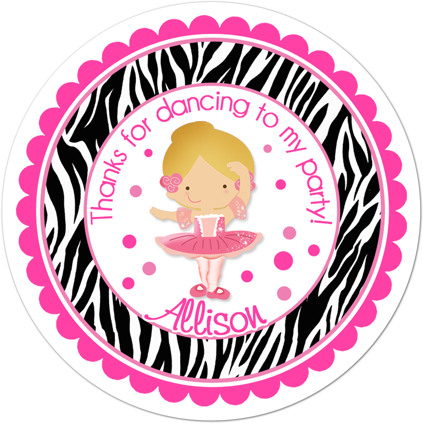 Ballerina Wide Zebra Print Border Personalized Sticker - Barbie Thank You Tags (1000x1000), Png Download
