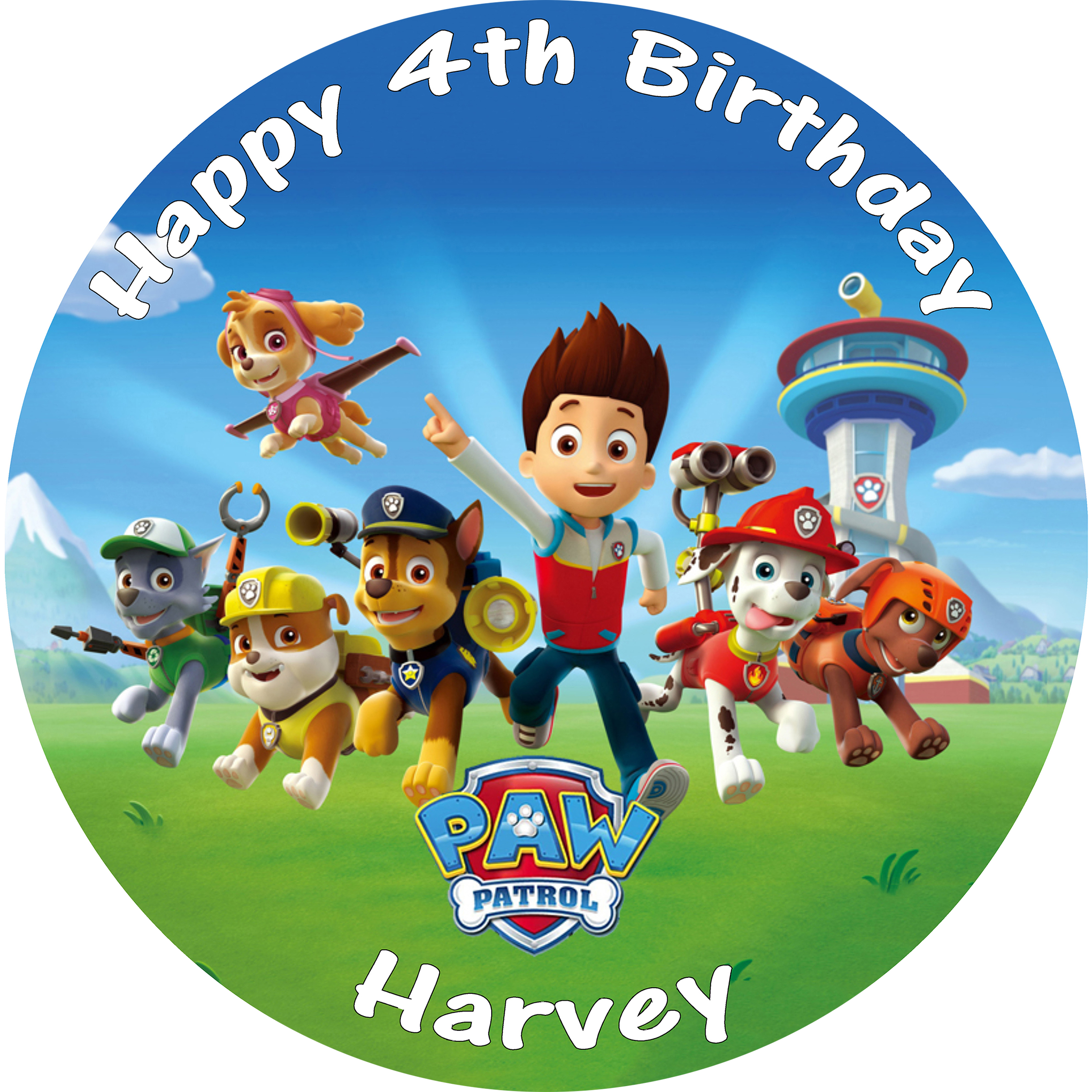 Cake Topper Edible Round - Paw Patrol Birthday Phrases (2250x2250), Png Download