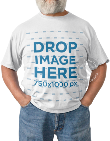 Mockup Of An Elder Man With Beard Wearing A T-shirt - Pocket (640x480), Png Download